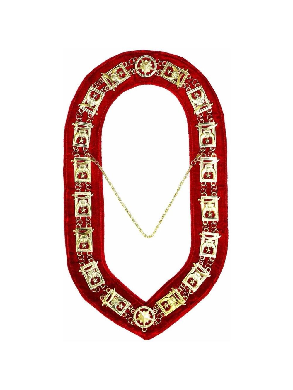 (RB) Masonic Regalia Shriners Council Chain Collar Gold Plated Red Freemason